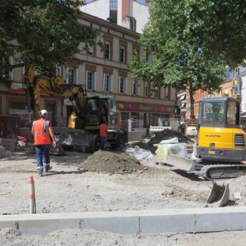 Construction work taking place on a street