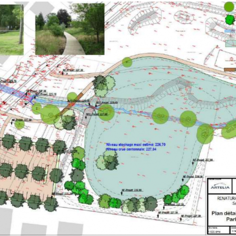 Aerial overview sketch of plans for renaturing river
