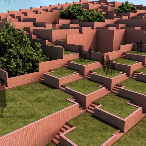 Green Rooftop courtyards accessible by small staircases