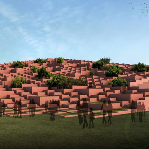 20m tall building in stepped form at north-south direction