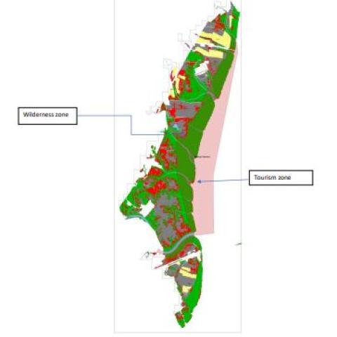 Map showing Wilderness Zone and Tourism Zone of the Project Area