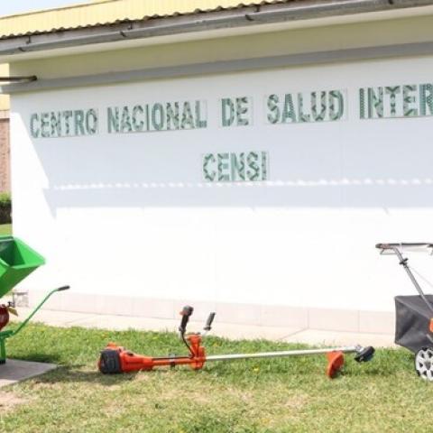 Wall of the medicinal and food plant nursery with a sign of CENSI, the organisation in charge of the implementation of the nursery