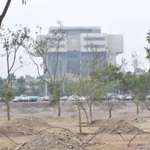 View of the beginning of the implementation of the urban forest project on the grounds of the Army Headquarters.