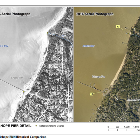 Pier park historical comparison: showing the erosion of the coastline and the loss of beaches