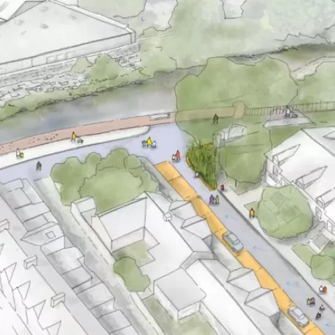 Sketch of the proposed rainscapes project at Herbert Cottages 